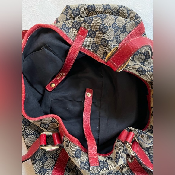 Gucci Red Leather Trim Monogram Bag - Picture 6 of 12